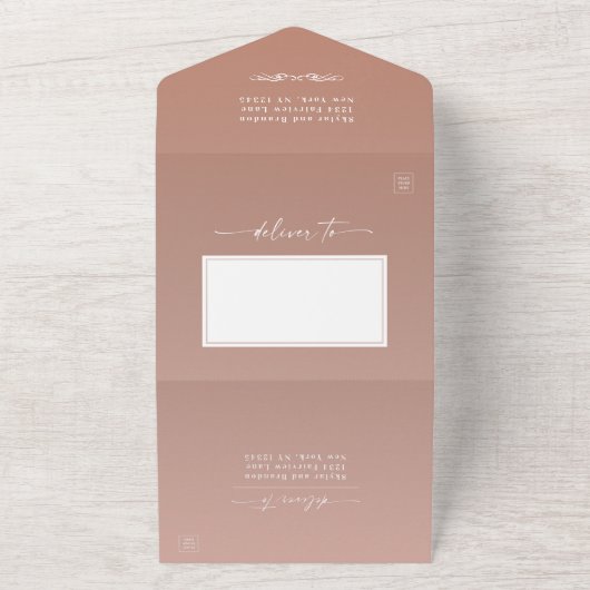 Simple Clay Terracotta & Blush Ombre Wedding All In One Uitnodiging (Buitenkant)