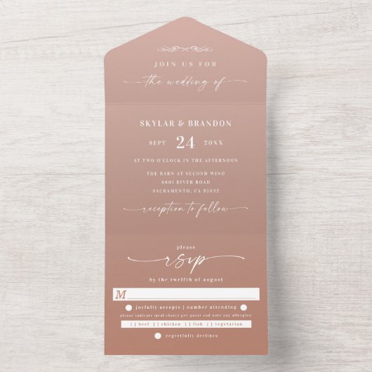 Simple Clay Terracotta & Blush Ombre Wedding All In One Uitnodiging (Binnen)