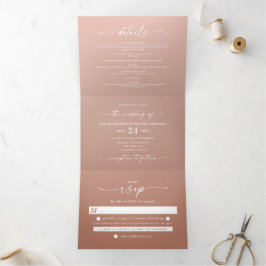 Simple Clay Terracotta & Blush Pink Ombre Wedding Drieluik Uitnodiging