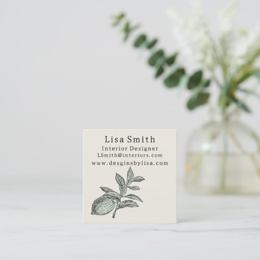 Simple Clean Lemon Business Card Vierkante Visitekaartje (Staand voorkant)
