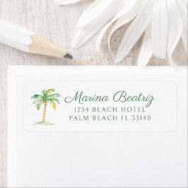 Simple Coastal Green Palm Tree Beach Club Address Etiket