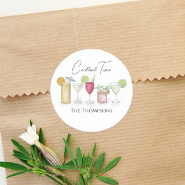 Simple Cocktail Drink Waterverf Whimsical Fun Ronde Sticker