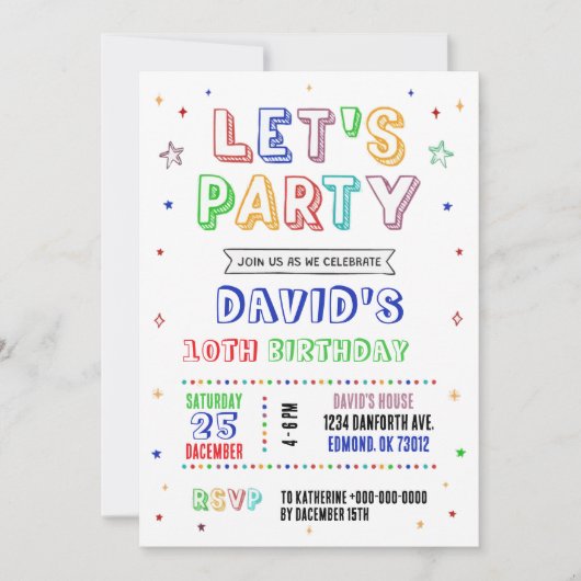 Simple Colorful Birthday Invitation Kaart (Voorkant)