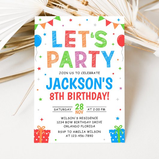 Simple Colorful Birthday Party Invitation Kaart