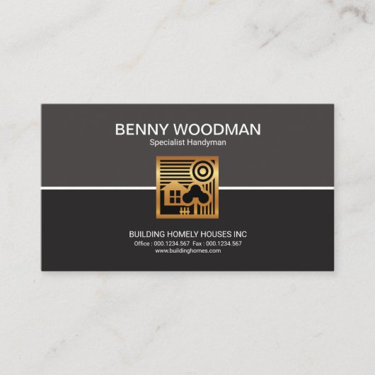 Simple Column Gold Home Scene Handyman Service Visitekaartje (Voorkant)