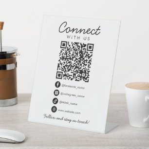 Simple Connect with Us Social Media QR Code Volg Reclamebord Met Voetstuk