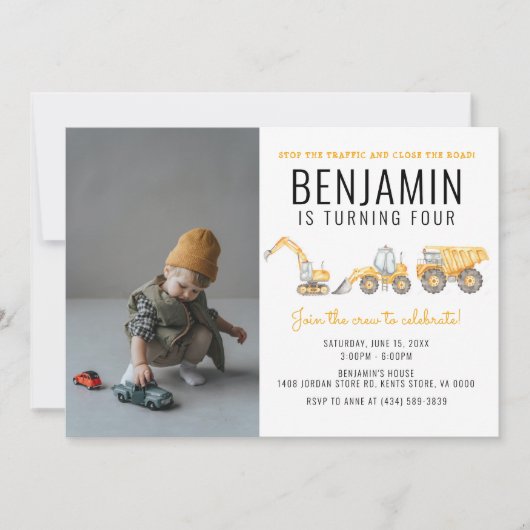 Simple Construction Birthday Dump Truck Party Kaart (Voorkant)