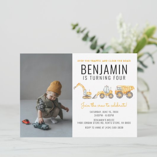 Simple Construction Birthday Dump Truck Party Kaart (Staand voorkant)