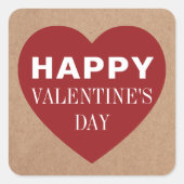 Simple Cool Kraft Red Heart White Valentijnsdag Vierkante Sticker (Voorkant)
