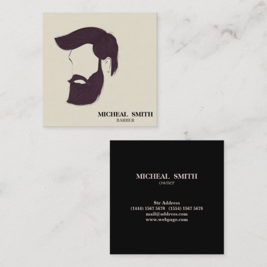 Simple Cool Retro  Barber Monogram Scissors Vierkante Visitekaartje (Voorkant / Achterkant)