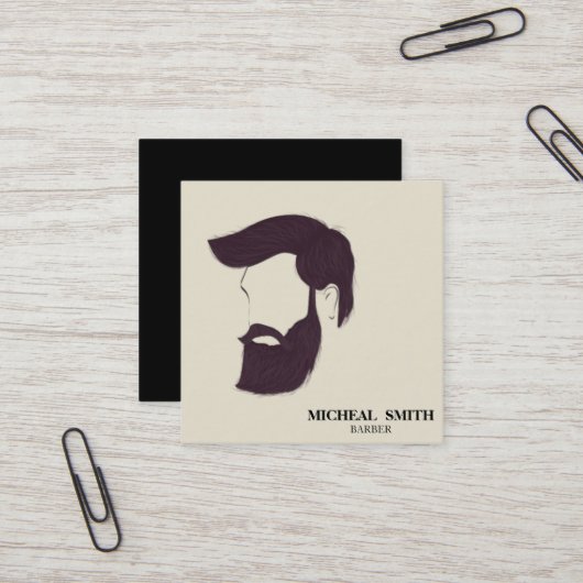 Simple Cool Retro Barber Monogram Scissors Vierkante Visitekaartje (Voorkant / Achterkant in situ)