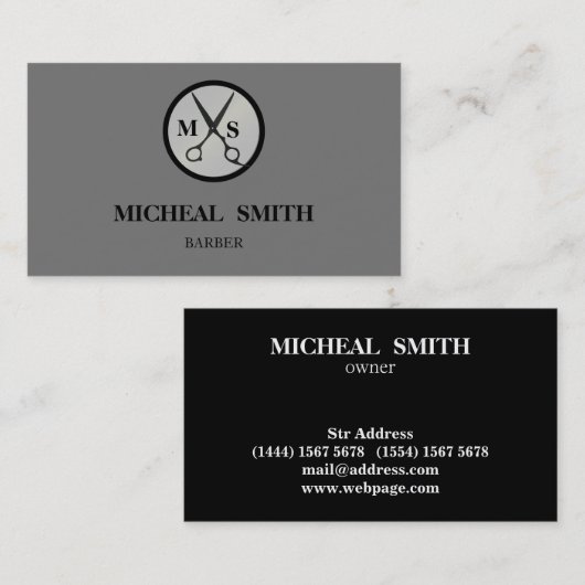 Simple Cool Retro  Barber Monogram Scissors Visitekaartje (Voorkant / Achterkant)