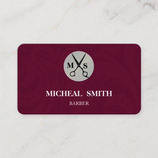 Simple Cool Retro Barber Monogram Scissors Visitekaartje (Voorkant)