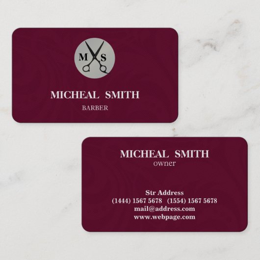 Simple Cool Retro  Barber Monogram Scissors Visitekaartje (Voorkant / Achterkant)