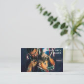 Simple Cool Retro  Barber Monogram Scissors Visitekaartje (Staand voorkant)