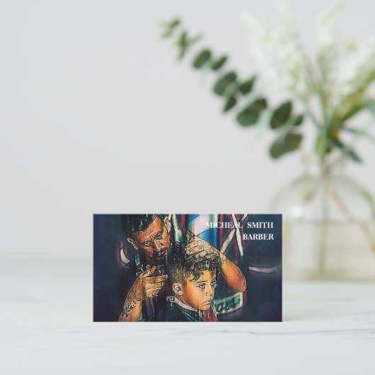 Simple Cool Retro  Barber Monogram Scissors Visitekaartje (Staand voorkant)