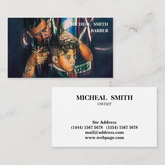 Simple Cool Retro Barber Monogram Scissors Visitekaartje (Voorkant / Achterkant)