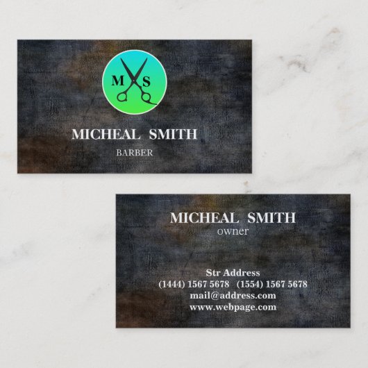 Simple Cool Retro Barber Monogram Scissors Visitekaartje (Voorkant / Achterkant)