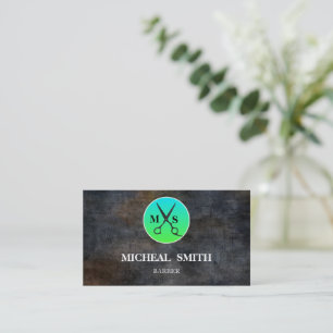 Simple Cool Retro Barber Monogram Scissors Visitekaartje