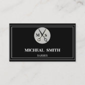 Simple Cool Retro Barber Monogram Scissors Visitekaartje (Voorkant)