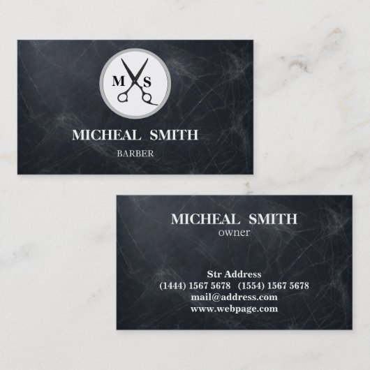 Simple Cool Retro  Barber Monogram Scissors Visitekaartje (Voorkant / Achterkant)