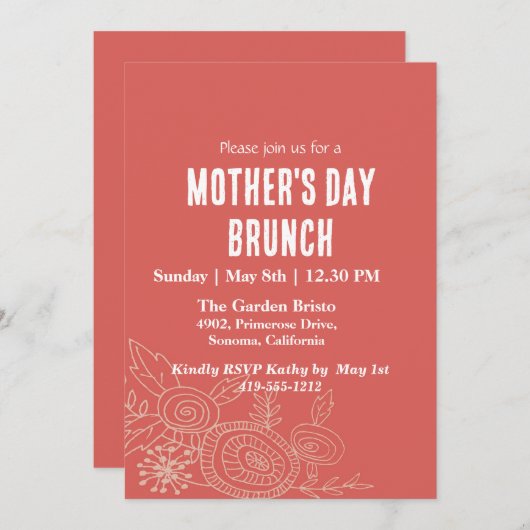 Simple Coral Floral Moederdag Brunch Kaart (Voorkant / Achterkant)