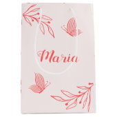 simple coral pink botanical wedding large gift bag medium cadeauzakje (Voorkant)