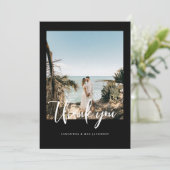 Simple Couple Photo Wedding Black Bedankkaart (Staand voorkant)