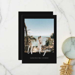 Simple Couple Photo Wedding Black Bedankkaart