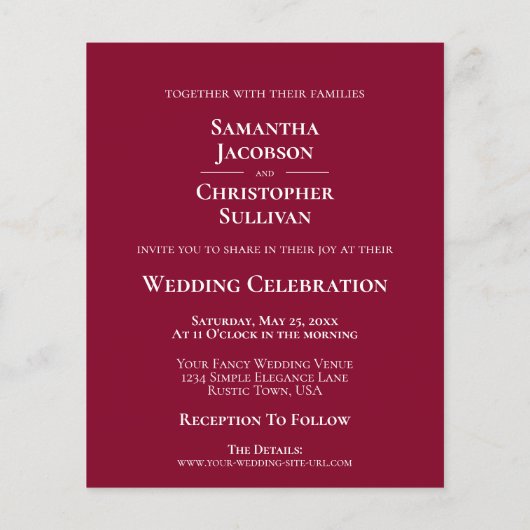 Simple Cranberry Red BUDGET Weduwfoto Uitnodigen (Achterkant)