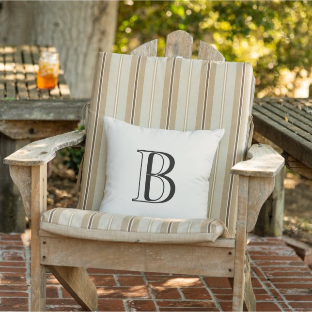 Simple Cream & Black Monogram Cream  Buitenkussen (Stoel)