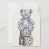 Simple Cream & Blue Teddy Bear Arch Baby Shower Kaart (Achterkant)