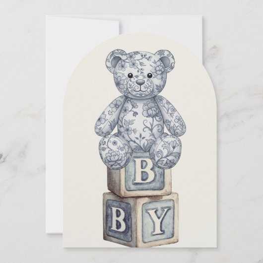 Simple Cream & Blue Teddy Bear Arch Baby Shower Kaart (Achterkant)