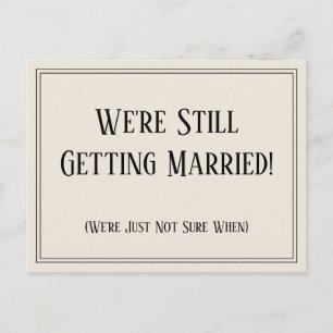 Simple Cream Uitgesteld Wedding Update Notice Briefkaart