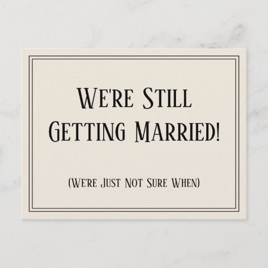 Simple Cream Uitgesteld Wedding Update Notice Briefkaart (Voorkant)