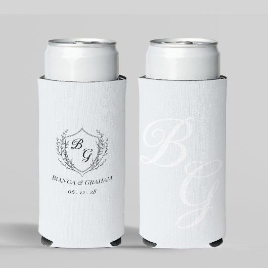 Simple Crest Monogram Wedding Seltzer Blikjeskoeler