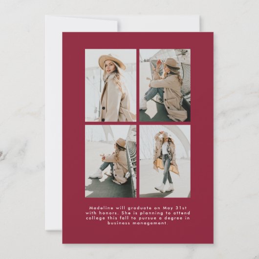 Simple Crimson Script 5 Photo Collage Afstuderen Aankondiging (Achterkant)