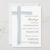 Simple Cross Boy Baptism Bautizo Dusty Blue Kaart (Voorkant)