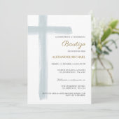 Simple Cross Boy Baptism Bautizo Dusty Blue Kaart (Staand voorkant)