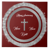 Simple Cross Customize Silver Anniversary Tegeltje (Voorkant)