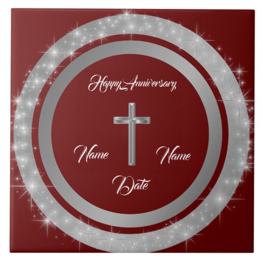 Simple Cross Customize Silver Anniversary Tegeltje (Voorkant)
