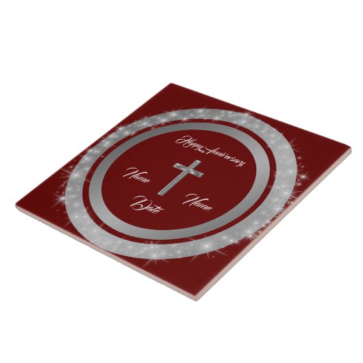 Simple Cross Customize Silver Anniversary Tegeltje (Zijkant)