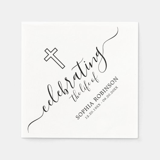 Simple Cross Elegant Script Funeral Memorial Servet (Voorkant)