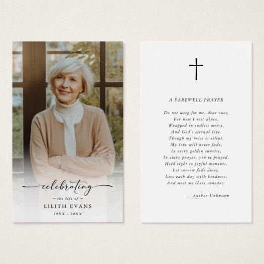 Simple Cross Funeral Memorial Photo Prayer Card Visitekaartje (Voorkant /achterkant)