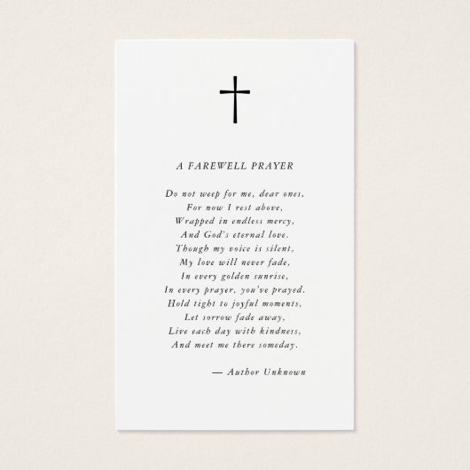 Simple Cross Funeral Memorial Photo Prayer Card Visitekaartje (Achterkant)