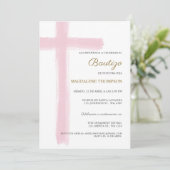 Simple Cross Girl Pink Baptism Bautizo Kaart (Staand voorkant)