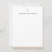 Simple cross name light mocha brown border flat notitiekaartje (Voorkant)