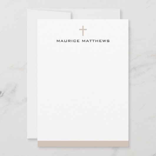 Simple cross name light mocha brown border flat notitiekaartje (Voorkant)