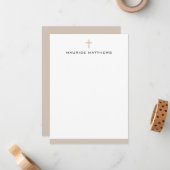 Simple cross name light mocha brown border flat notitiekaartje (Voorkant / Achterkant in situ)