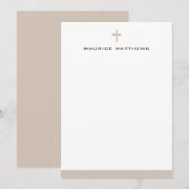 Simple cross name light mocha brown border flat notitiekaartje (Voorkant / Achterkant)